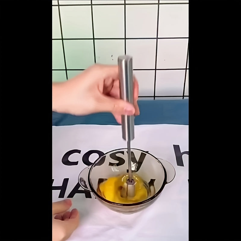 Stainless Steel Manual Egg Beater with Rotating Mixer for Pancakes and Eggs