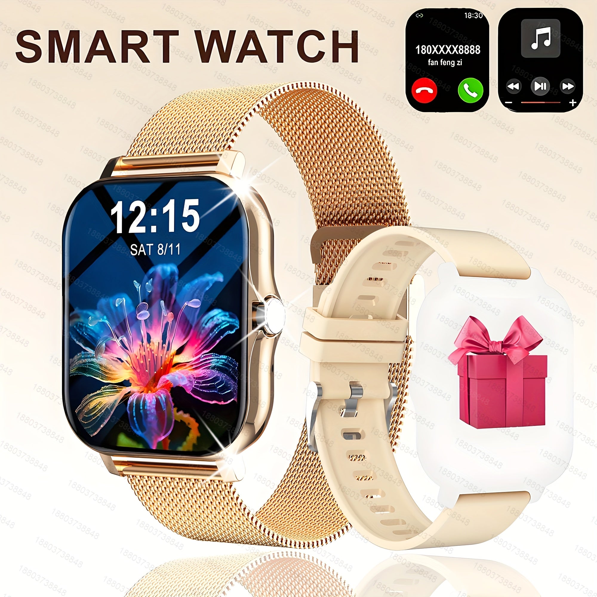 Unisex Fitness Smartwatch with Sports Modes Pedometer Distance Calling 1.83 Inch Screen