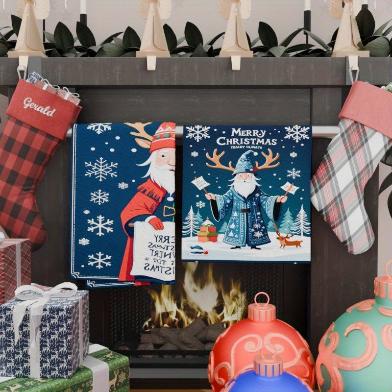 Set of 2 Christmas Winter Kitchen Towels 18x26 Snowflake Decor