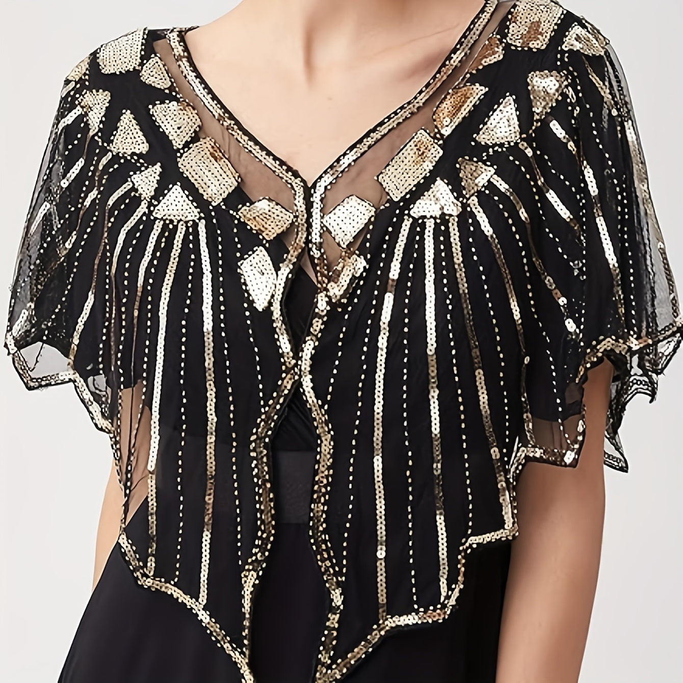 Beaded Sequin Embellished Evening Cape with Shawl for Bridal and Formal Wear