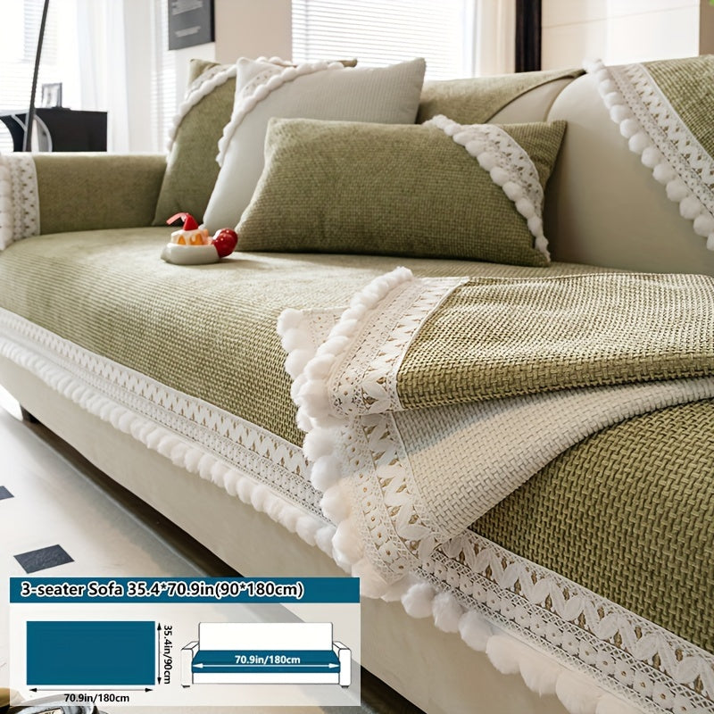 Boho Style Sofa Cover Pet-Friendly Machine Washable Short Plush Anti-Slip Fits Armchair to Sectional