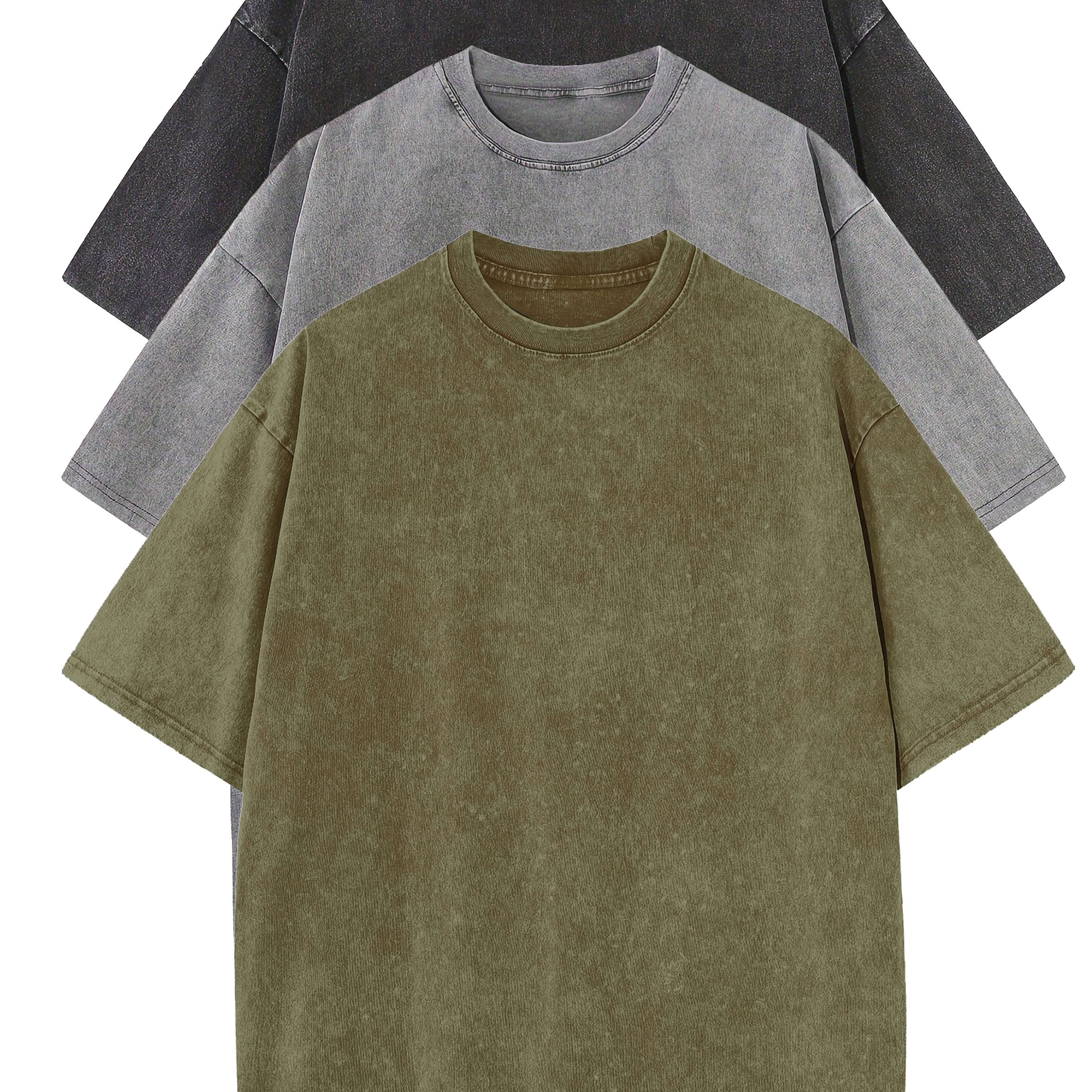 Set de 3 camisetas de algodón para hombre, manga corta, cuello redondo, casuales, verano, al aire libre