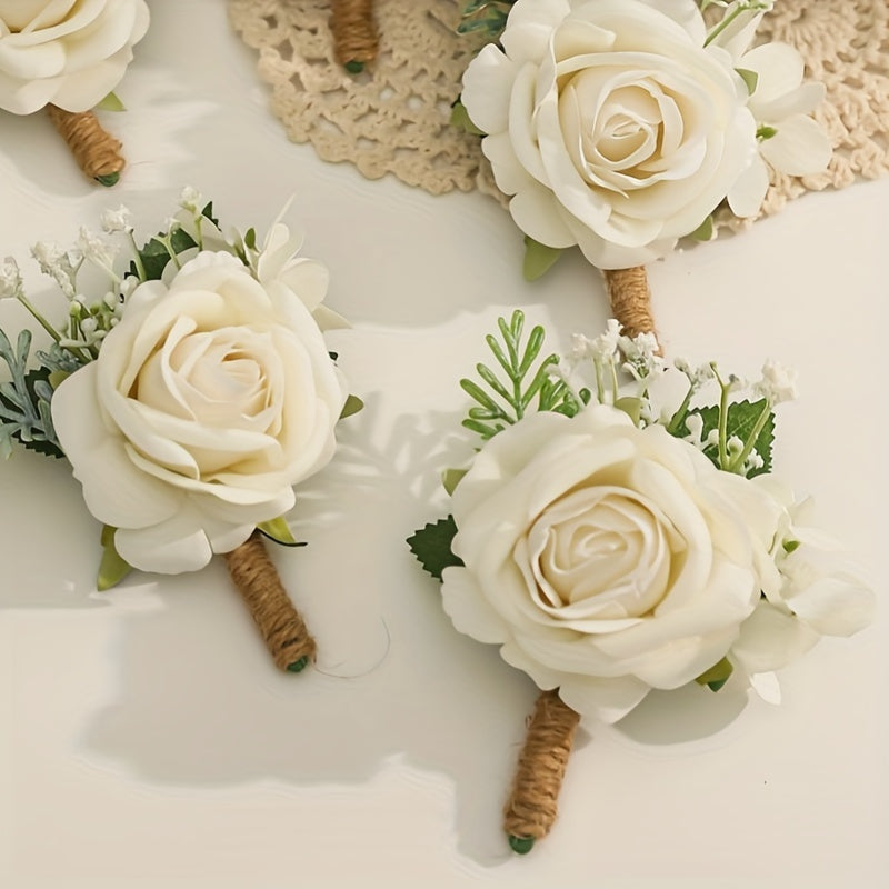 White Artificial Rose Corsage for Weddings and Formal Events