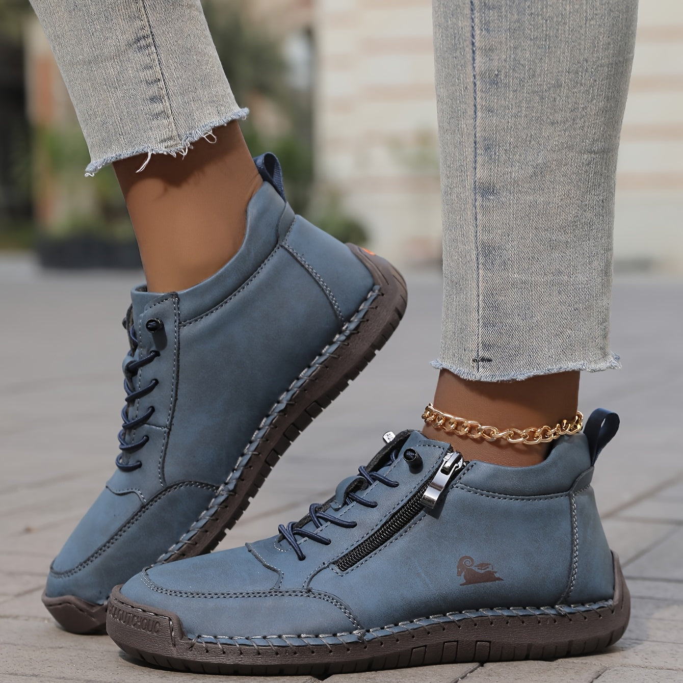 Women’s Handmade Stitched Leather Midband Slip-On Casual Short Boots