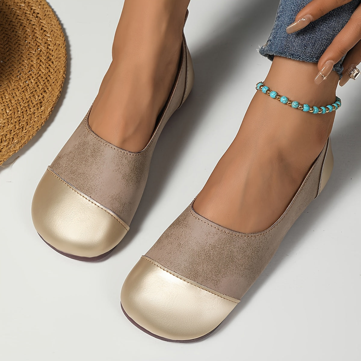 Women's Slip-On Mary Jane Flats - Casual Rounded Toe Shoes Non-Slip Rubber Sole