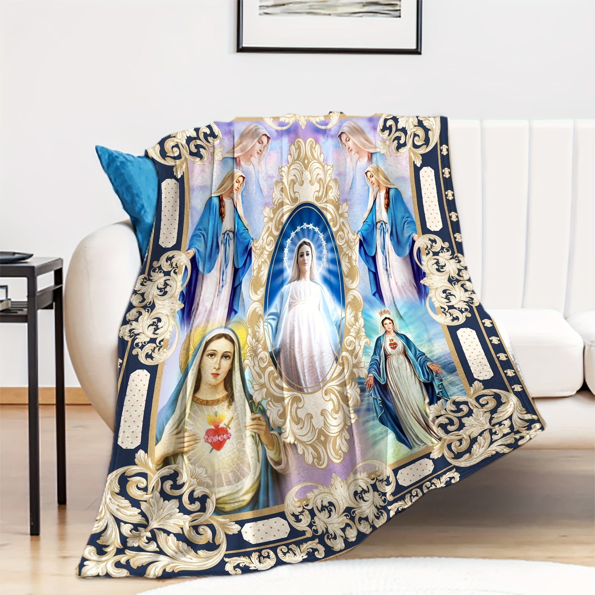 Religious Blanket Virgin Mary Flannel Fleece Throw for Christians and Catholics
