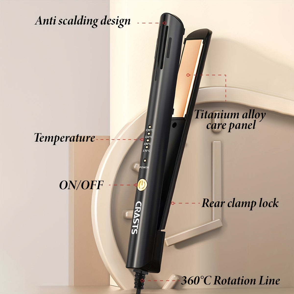 Planchadora y rizadora de cabello unisex con pantalla digital y temperatura ajustable