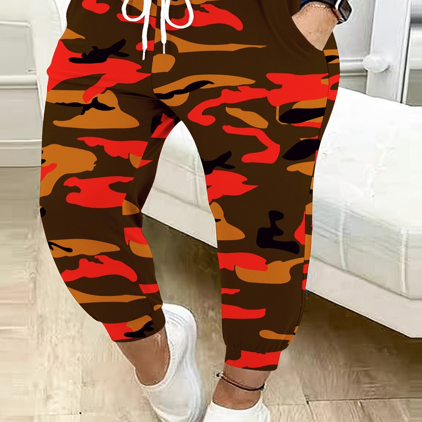 Women's Plus Size Camo Joggers Casual Drawstring Harem Pants Maroon Gray Black