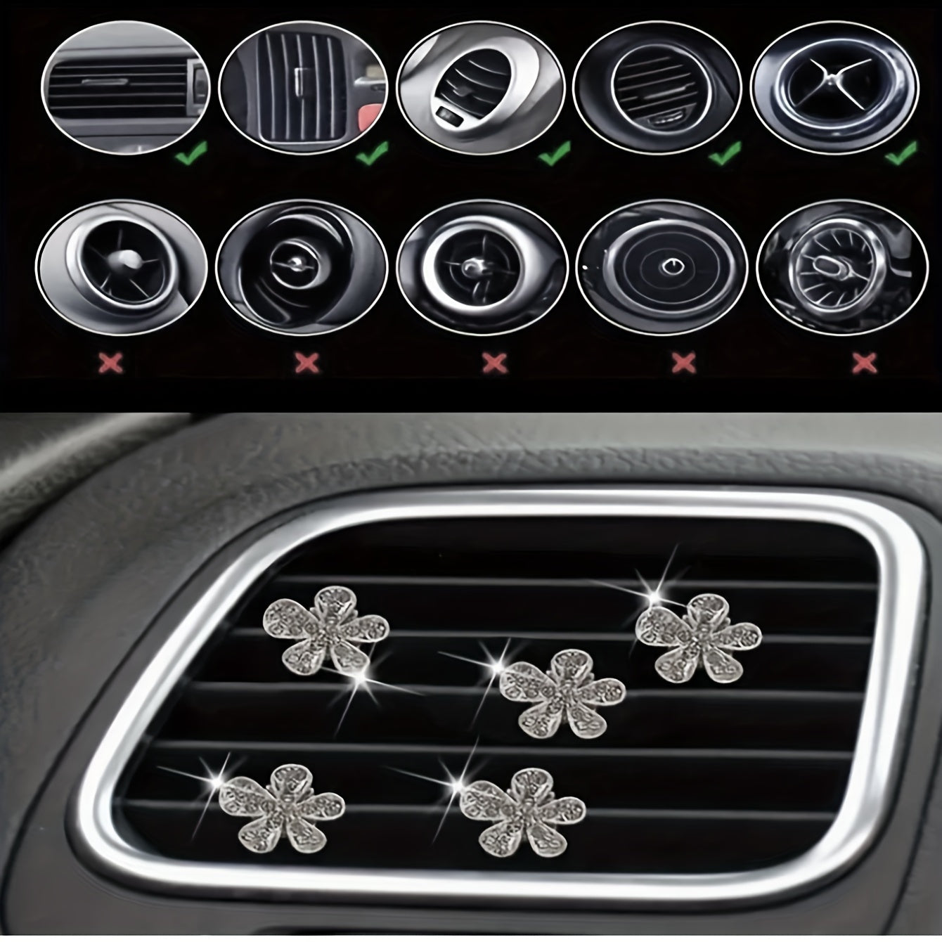 5 dona Rhinestone Gul Avtomobil Havo Chiqishi Kliplar Dekorativ Avtomobil Aksesuarlar Sovgʻa