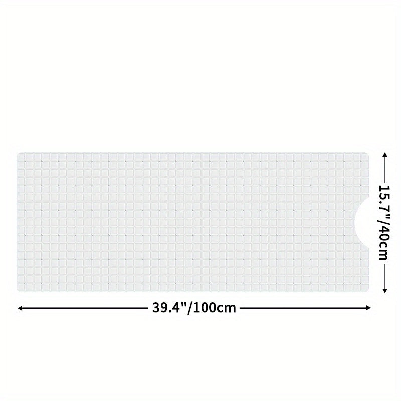 Extra Long Non-Slip Bath Tub Mat Gray 39.88cm x 100.08cm with Suction Cups