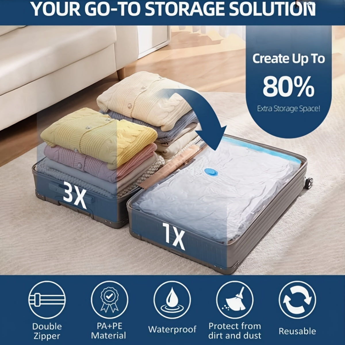 Bolsa de almacenamiento al vacío rosa con bomba de mano, bolsa de compresión a prueba de humedad para camping