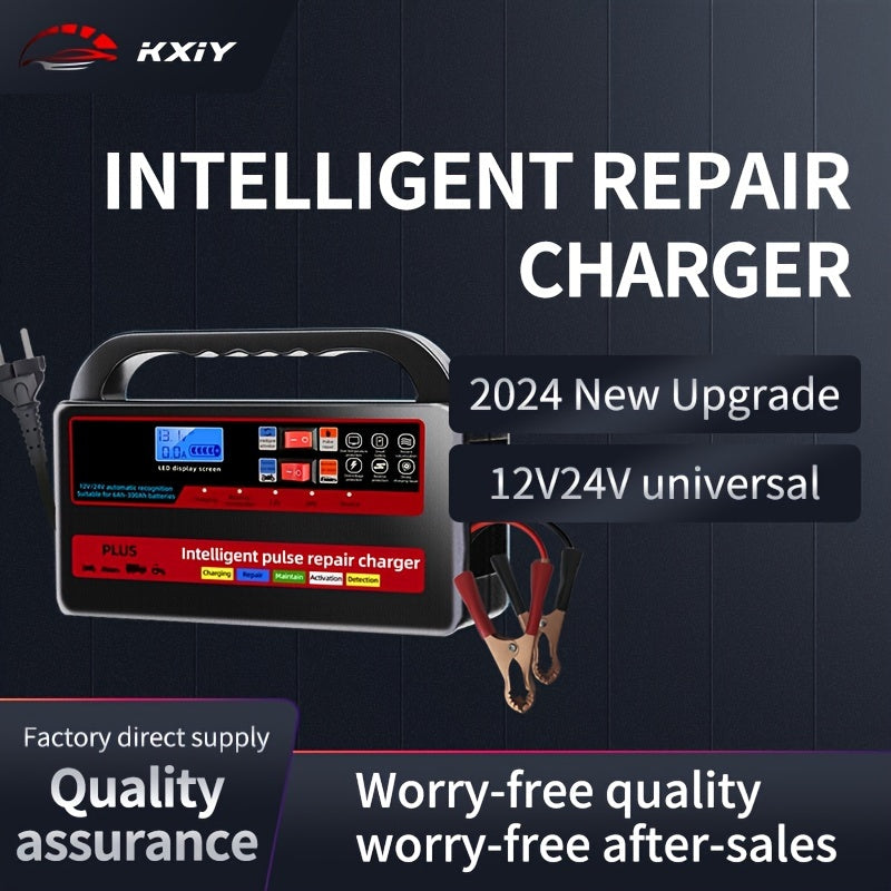 12V 24V Car Battery Charger with Digital Display Automatic High Power Quick Charge EU Plug