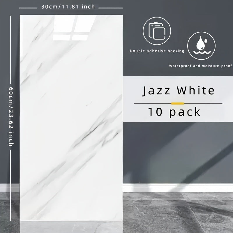 Marble Pattern Wall Stickers Glossy Washable Plastic Rectangular for Kitchen Bathroom