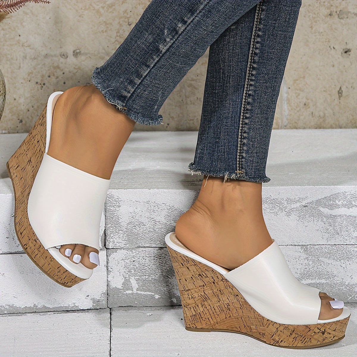Women's Wedge Sandals Open Toe Slip-On Summer Platform Peep Toe Strappy