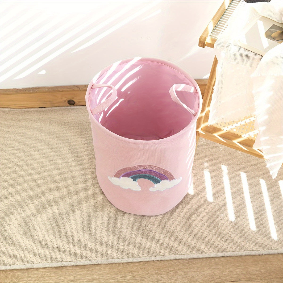 Pushti dumaloq kir yuvish savati, bolalar matosi saqlash idishi, uyda tartibga solish uchun ideal, hammomda, yotoqxona, yashash xonasi, yotoqxonada va uy bezatishda.