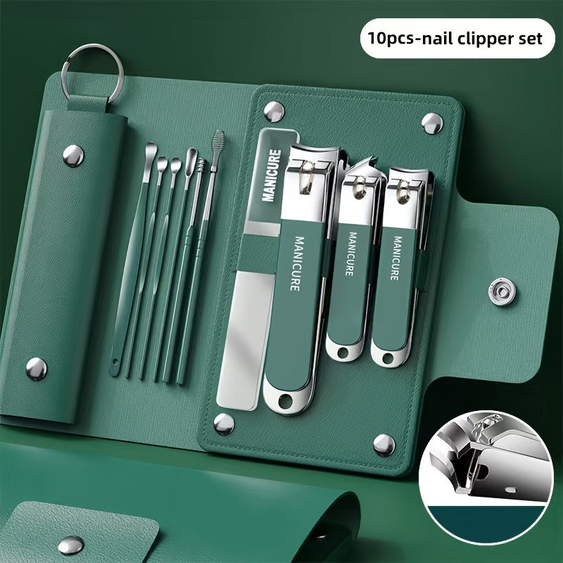 10pcs Nail Care Set with Manicure Tools Travel Kit Clippers Pedicure Earpick