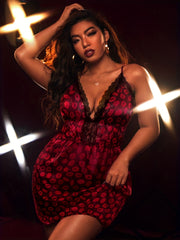 Платье-комбинация для женщин больших размеров из сетки с принтом губ и асимметричным декором