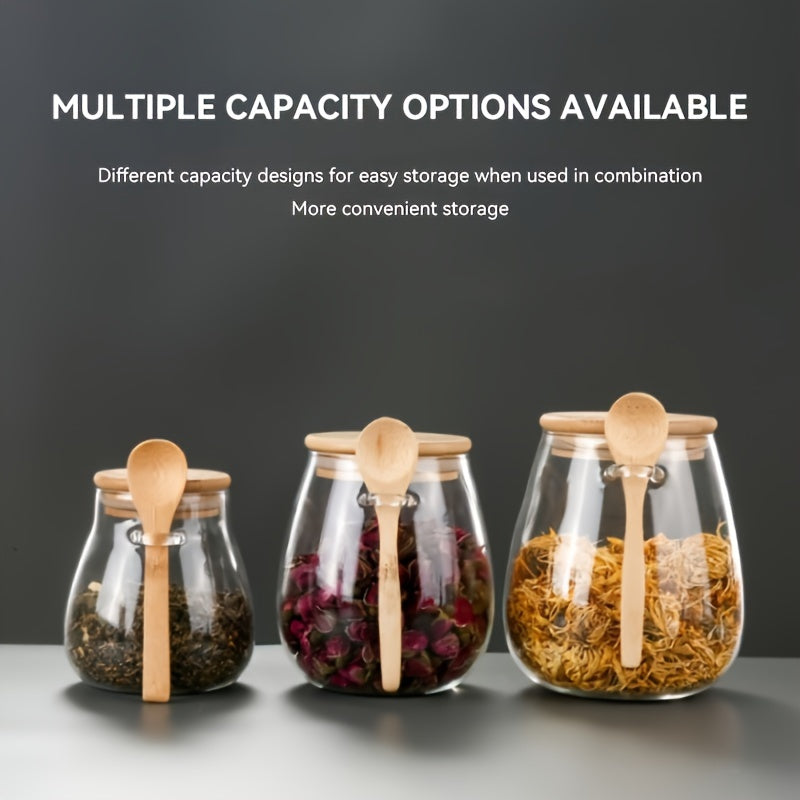 Tarro de almacenamiento de vidrio con cuchara para café, azúcar, té, sal, especias, organizador de cocina