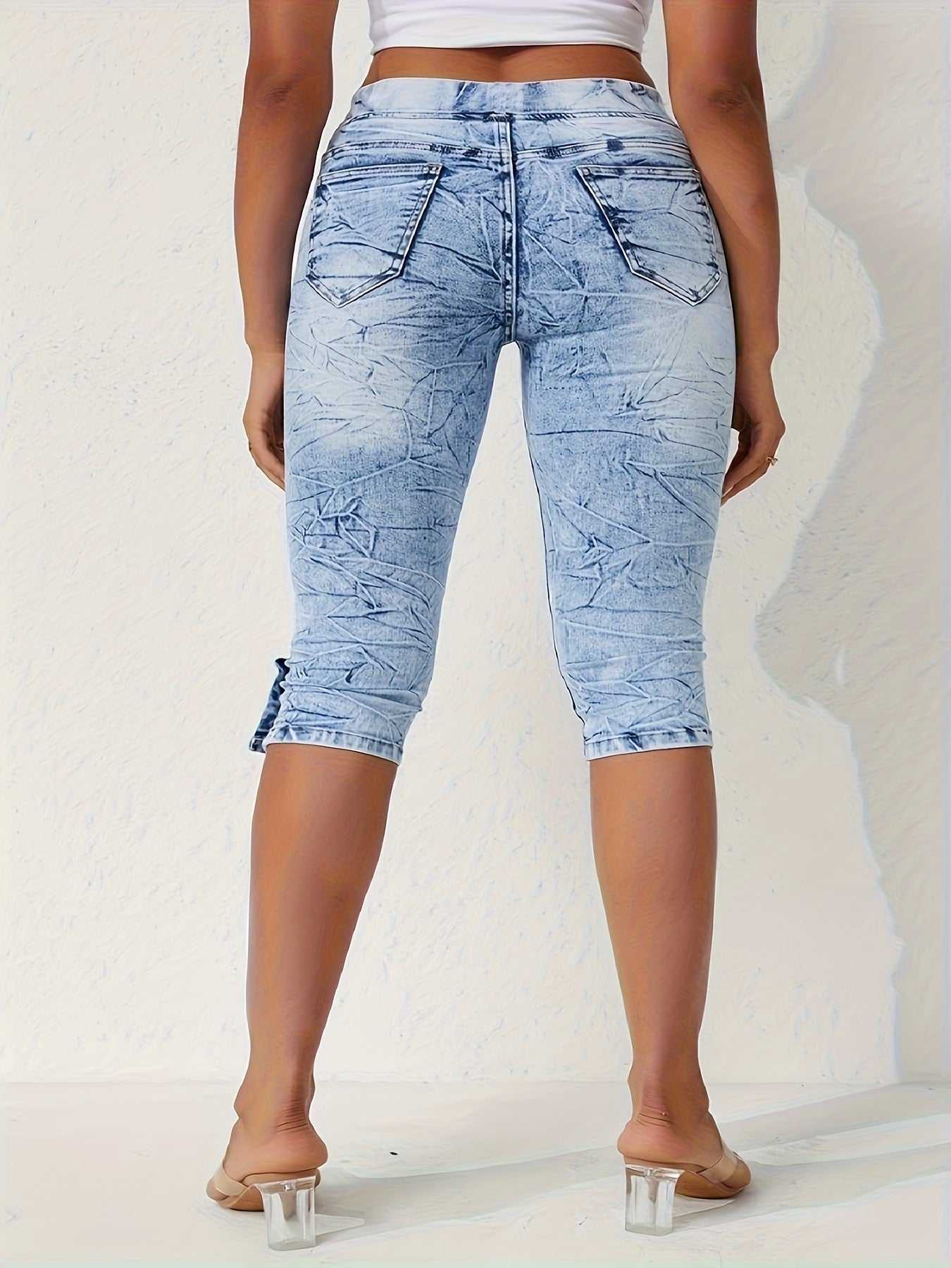 Women's Plus Size High-Waisted Tie-Dye Denim Jeans With Elastic Drawstring