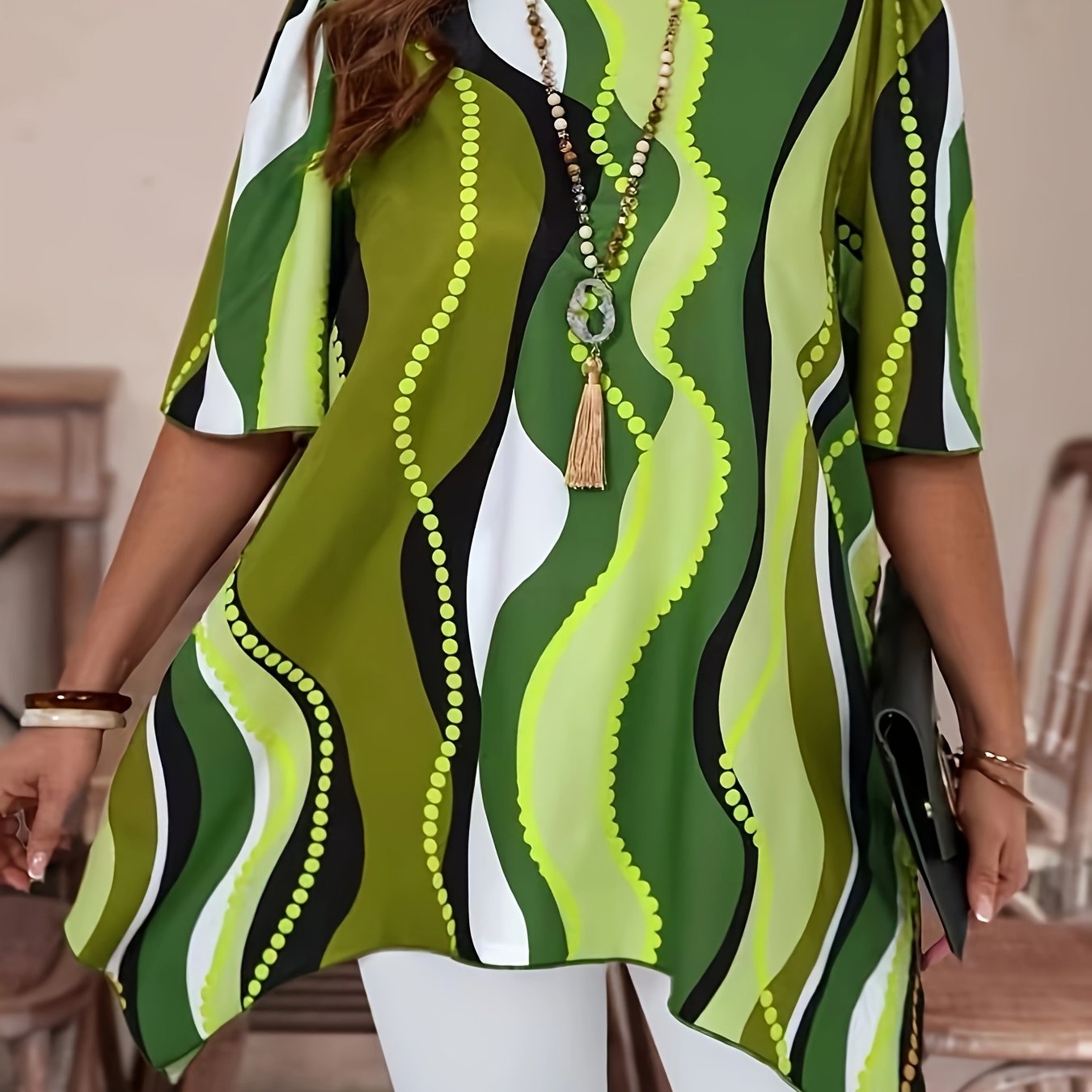 Women's Plus Size Casual Blouse Short Sleeve Abstract Digital Print