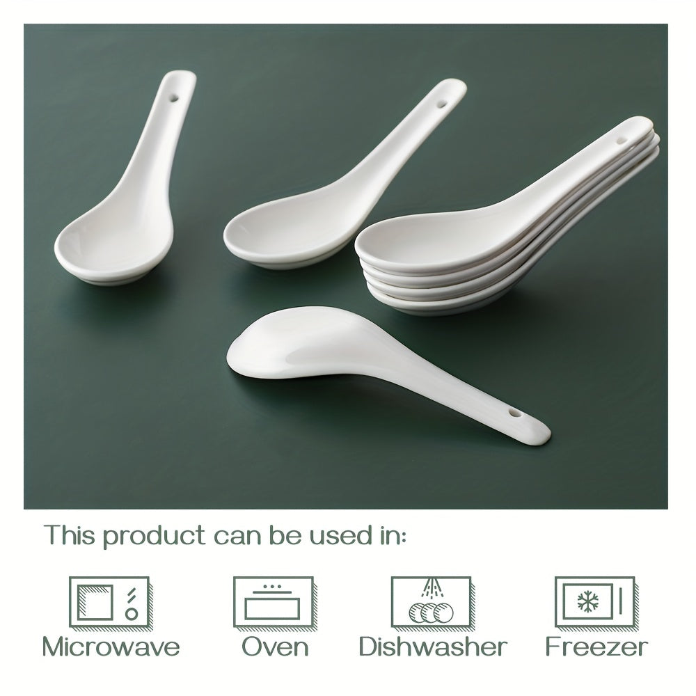 6-Piece White Ceramic Soup Spoon Set Microwave Oven Dishwasher Safe