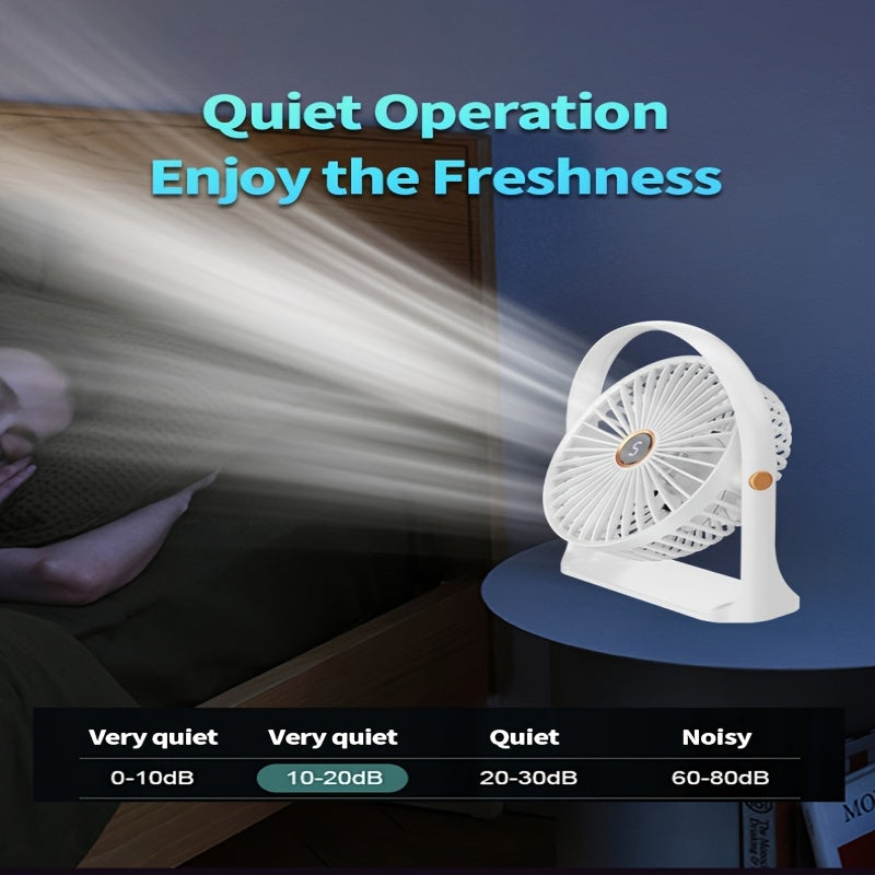Compact USB Rechargeable Table Fan with Clip-On, Quiet 5W Personal Fan