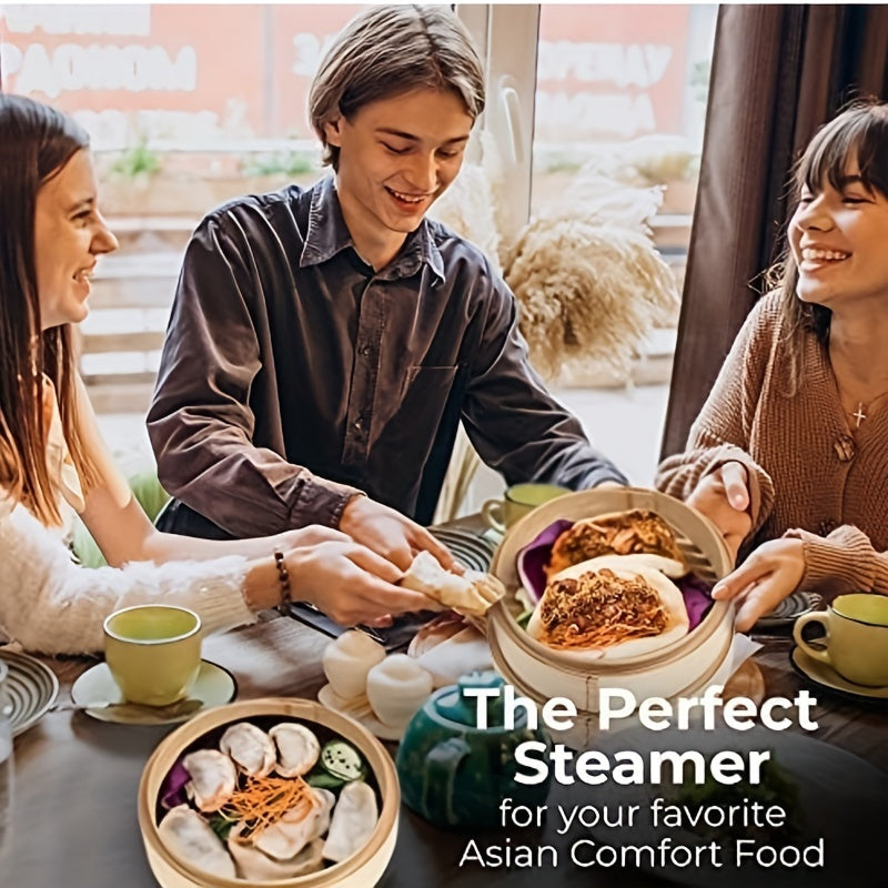 Conjunto de cestas de bambú para vaporera para bollos de dim sum, pasteles y cocina