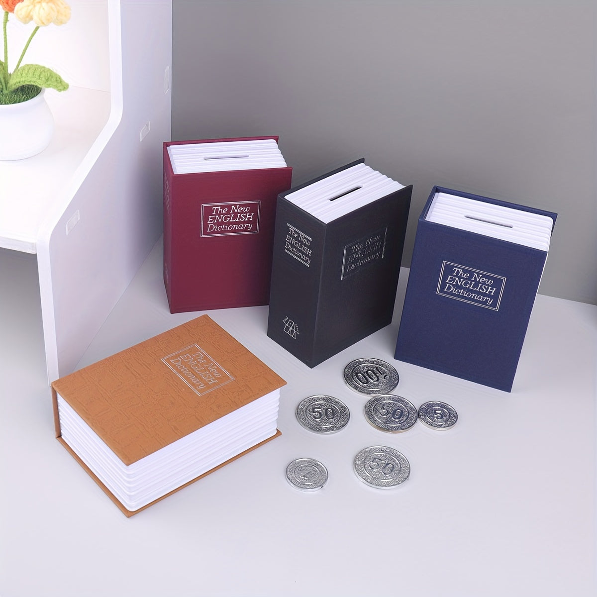 Dictionary-Shaped Metal Cash Box with Lock for Home Storage and Decoration