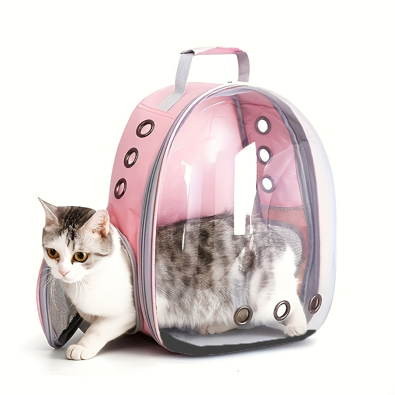 Прозрачный рюкзак-переноска из ПВХ для кошек и маленьких собак с дышащим дизайном в форме капсулы, застежкой на молнии, прочной ручкой и вентиляционными отверстиями. Идеально подходит для походов, путешествий и использования на улице.