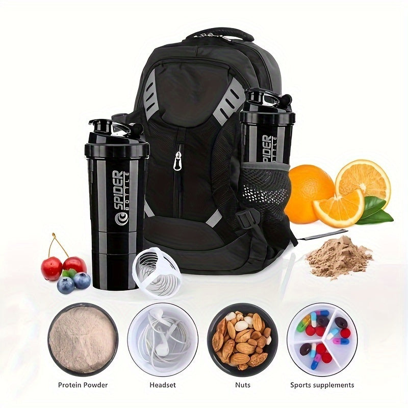 16oz Sports Water Bottle with Non-Slip Three-Layer Design and Leak-Proof Shake Mixer