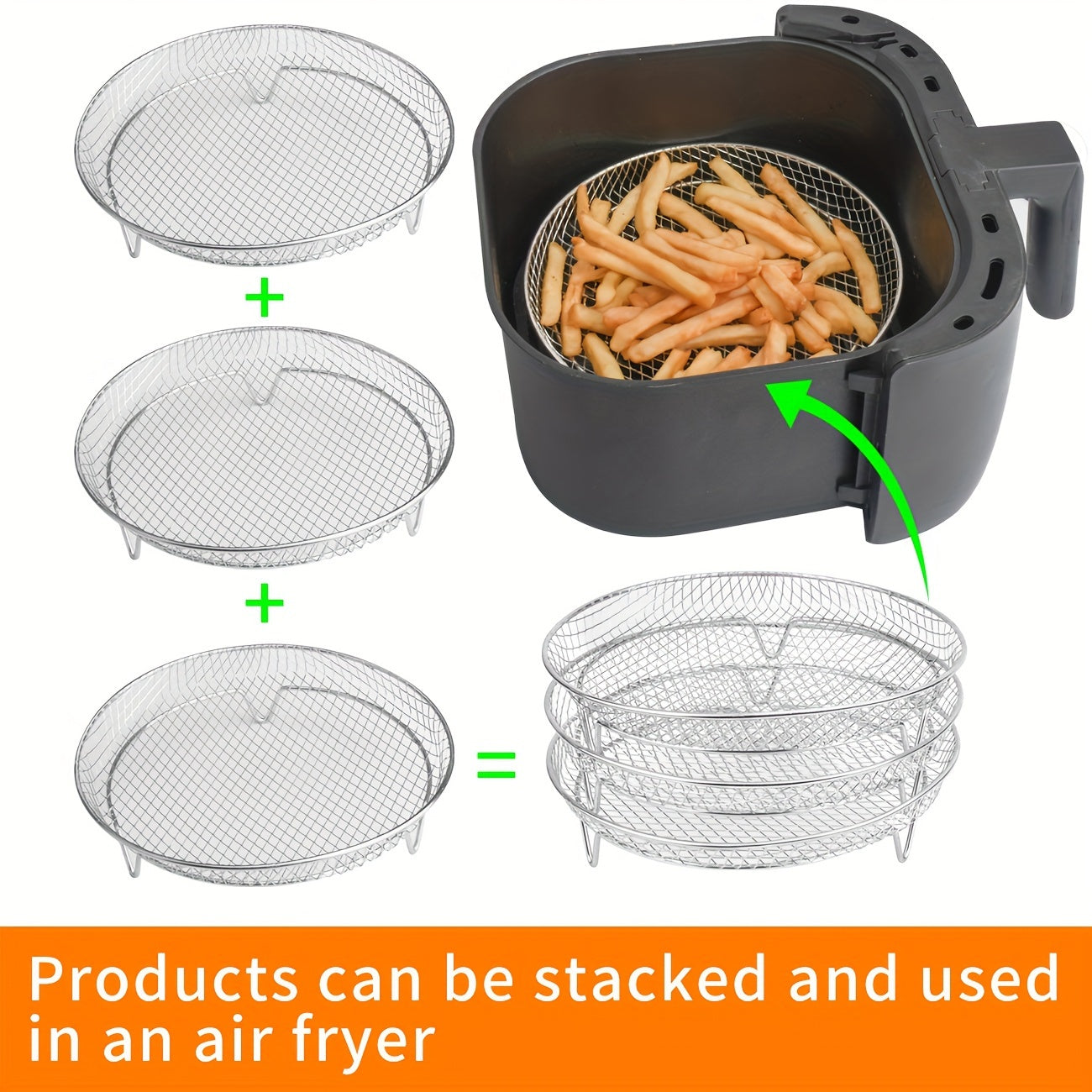 3-in-1 Air Fryer Accessories Set Stainless Steel Stacking Rack Dehydrator Baking Rack