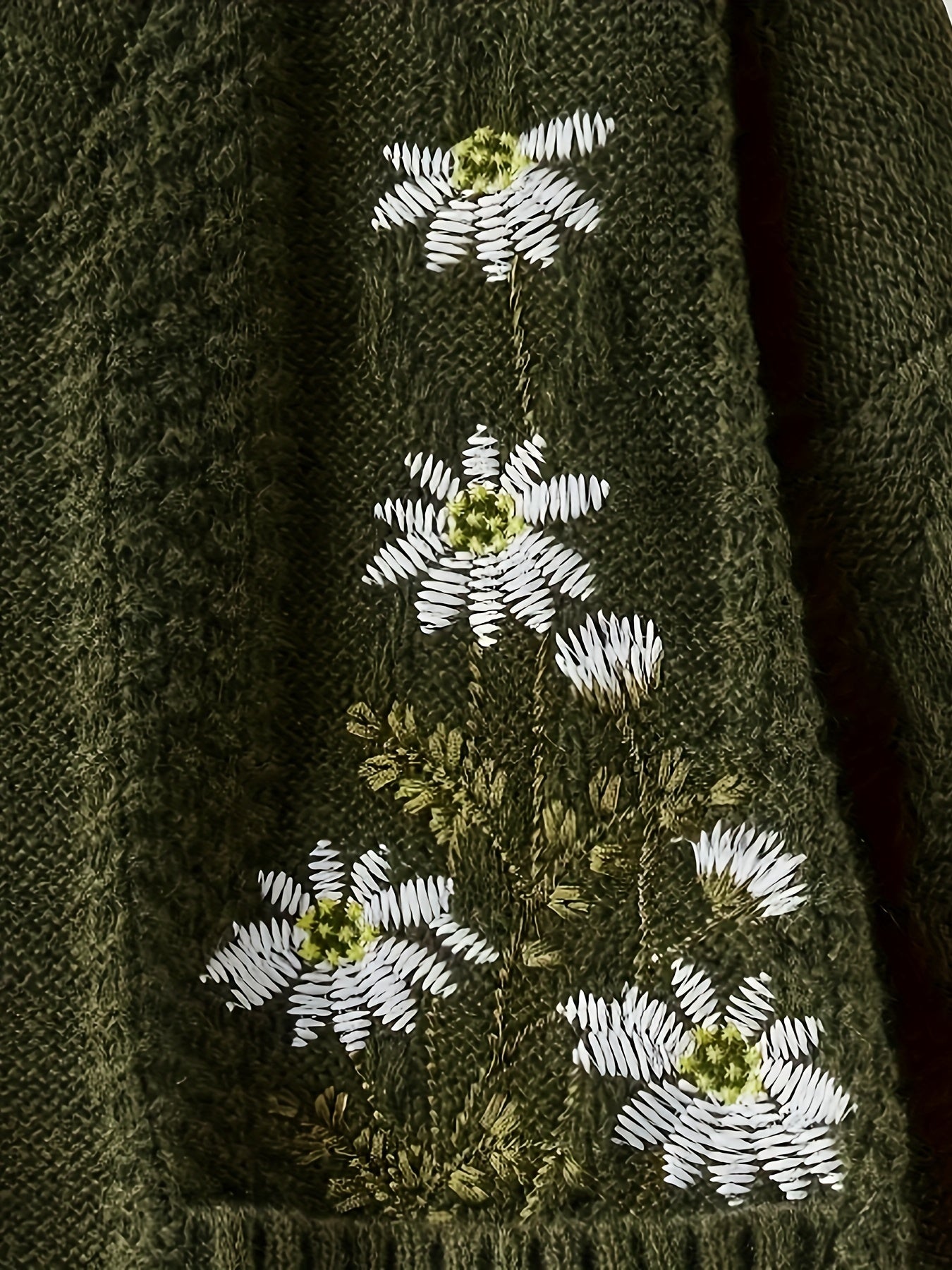 Women's Polyester Knit Open-Front Cardigan with Floral Pattern Long Sleeve Autumn Winter Oversized