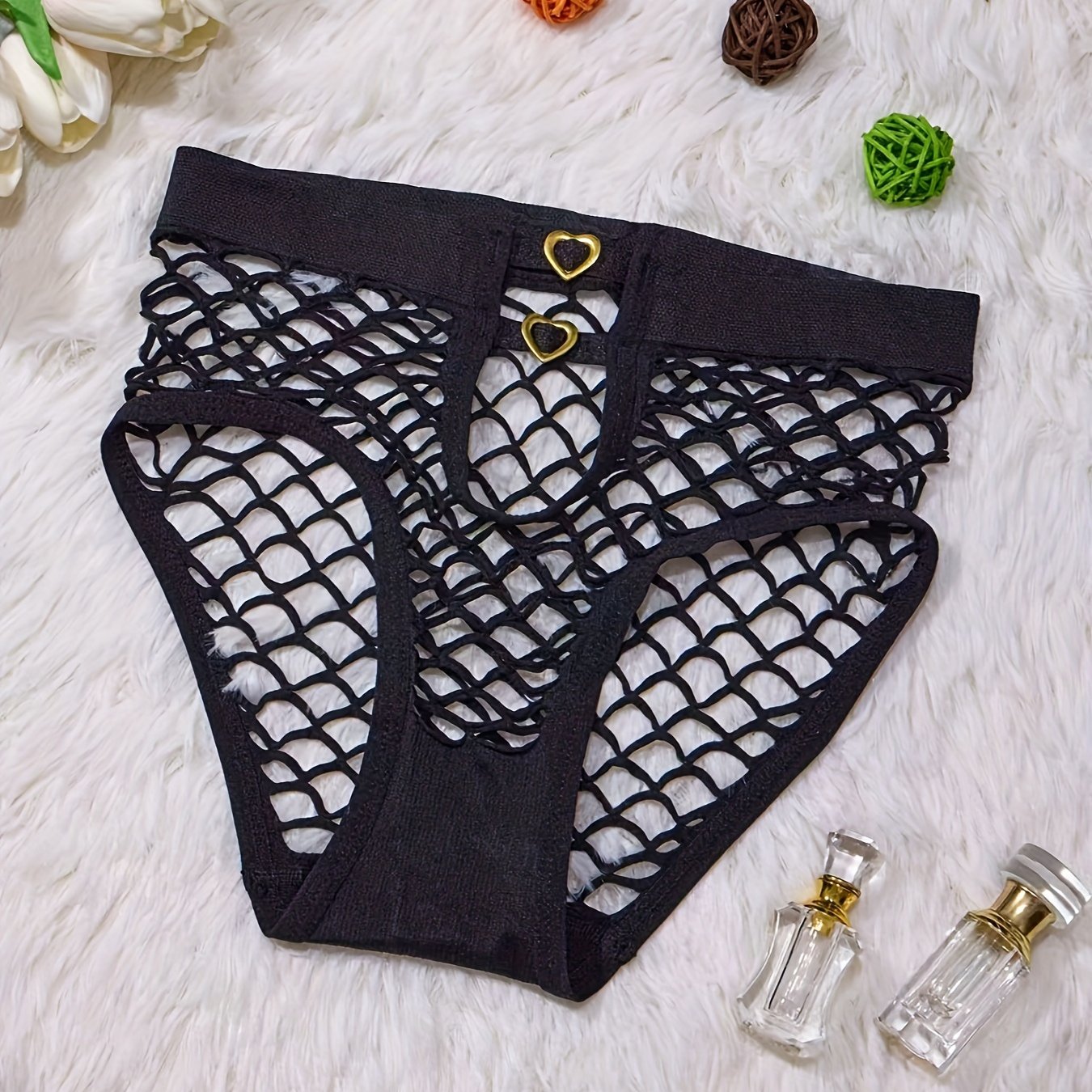Women's Heart-Shaped Mesh Low Waist Panties Hollow-Out Lingerie