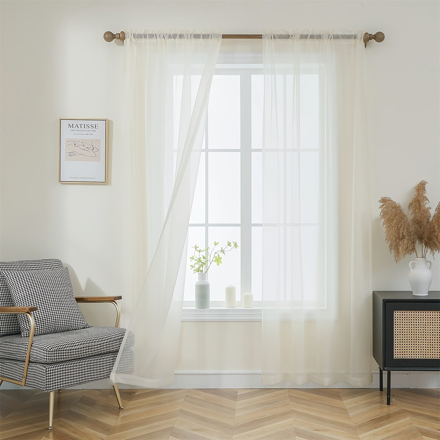 Terylene Gauze Curtains 2-Piece Set Semi-Transparent Light-Filtering Home Decor