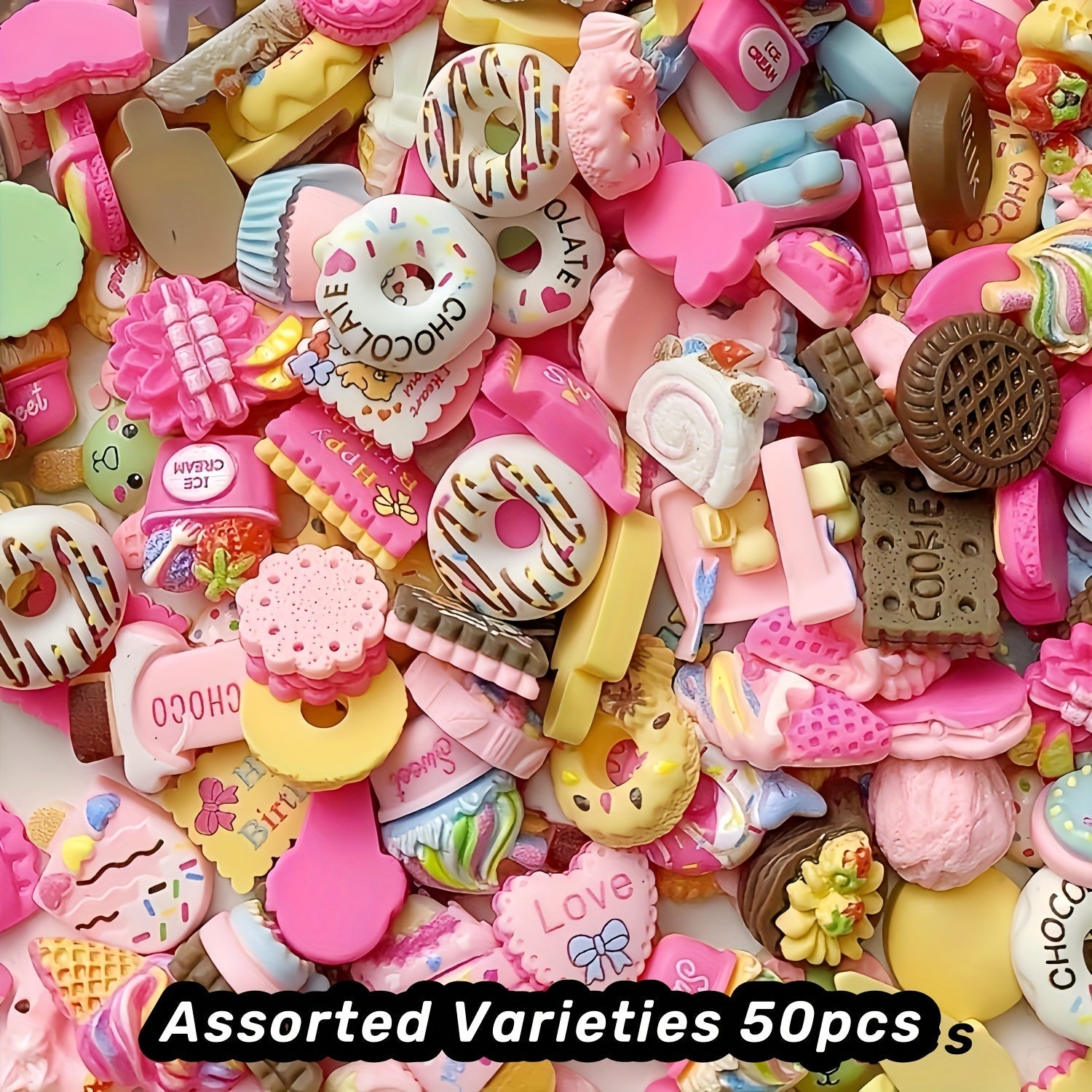 Rang-barang resin shirinlik charms to'plami, 20, 50 yoki 100 ta, DIY soch uchlari, telefon qoplamalari, gelinlik san'ati uchun