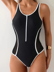 Admyyrol Ayollar uchun Qora Suvda Yuzish Kostyumi - O'chiriladigan Yostiqlar bilan - Yuqori Cho'zilish, Zip Tafsilot, Dumaloq Bo'yin - Naylon va Elastan Aralashmasi