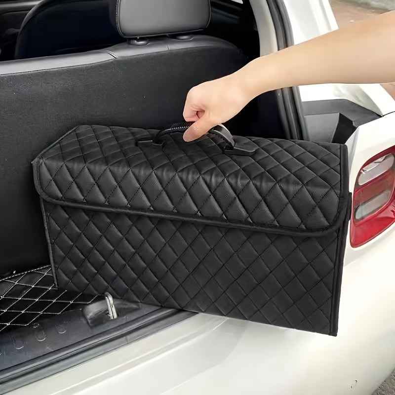 Organizador de maletero de coche en cuero con acolchado en forma de diamante, espacioso y de gran capacidad