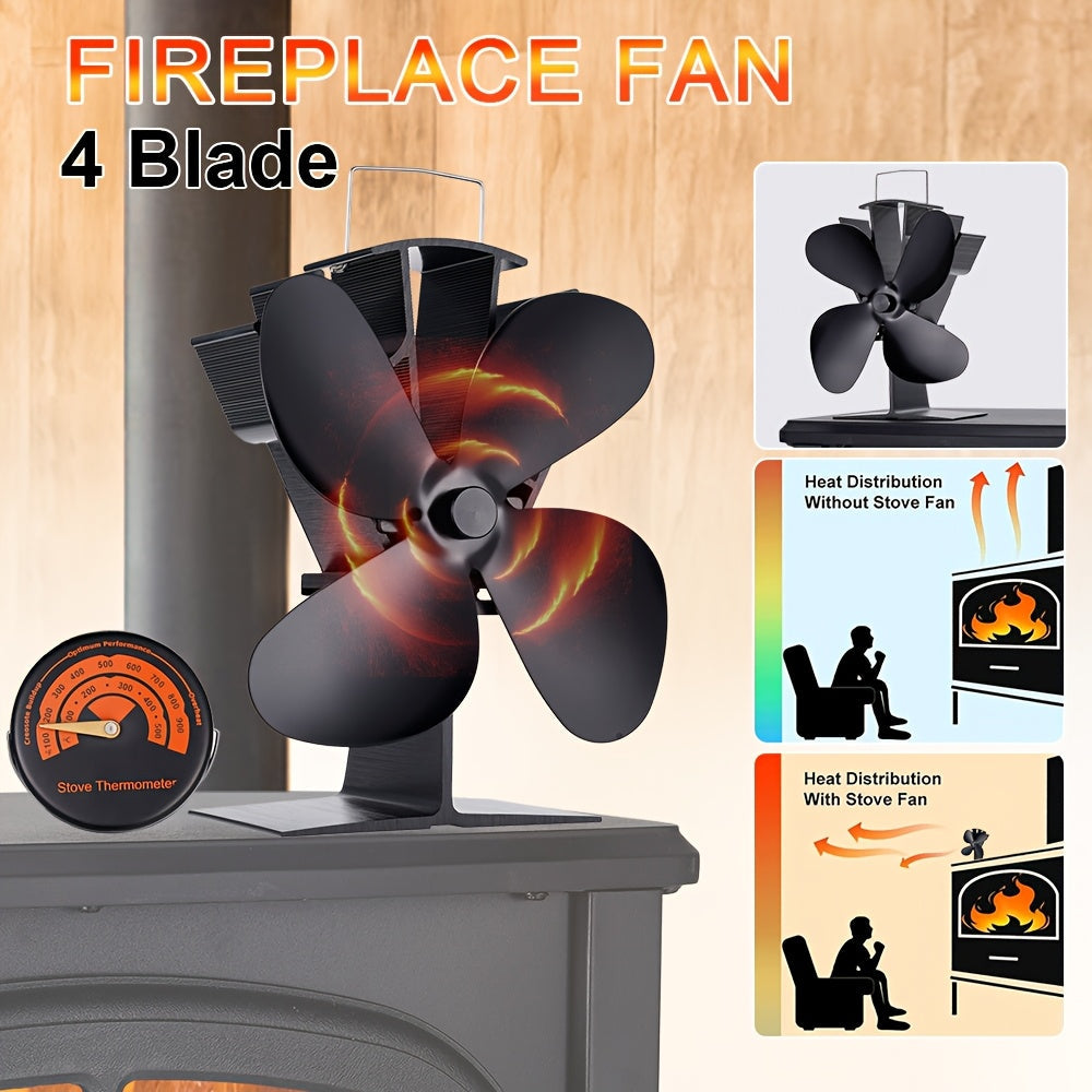 Aluminum Fireplace Fan with 4 Blades for Efficient Heat Distribution, High-Speed Blower