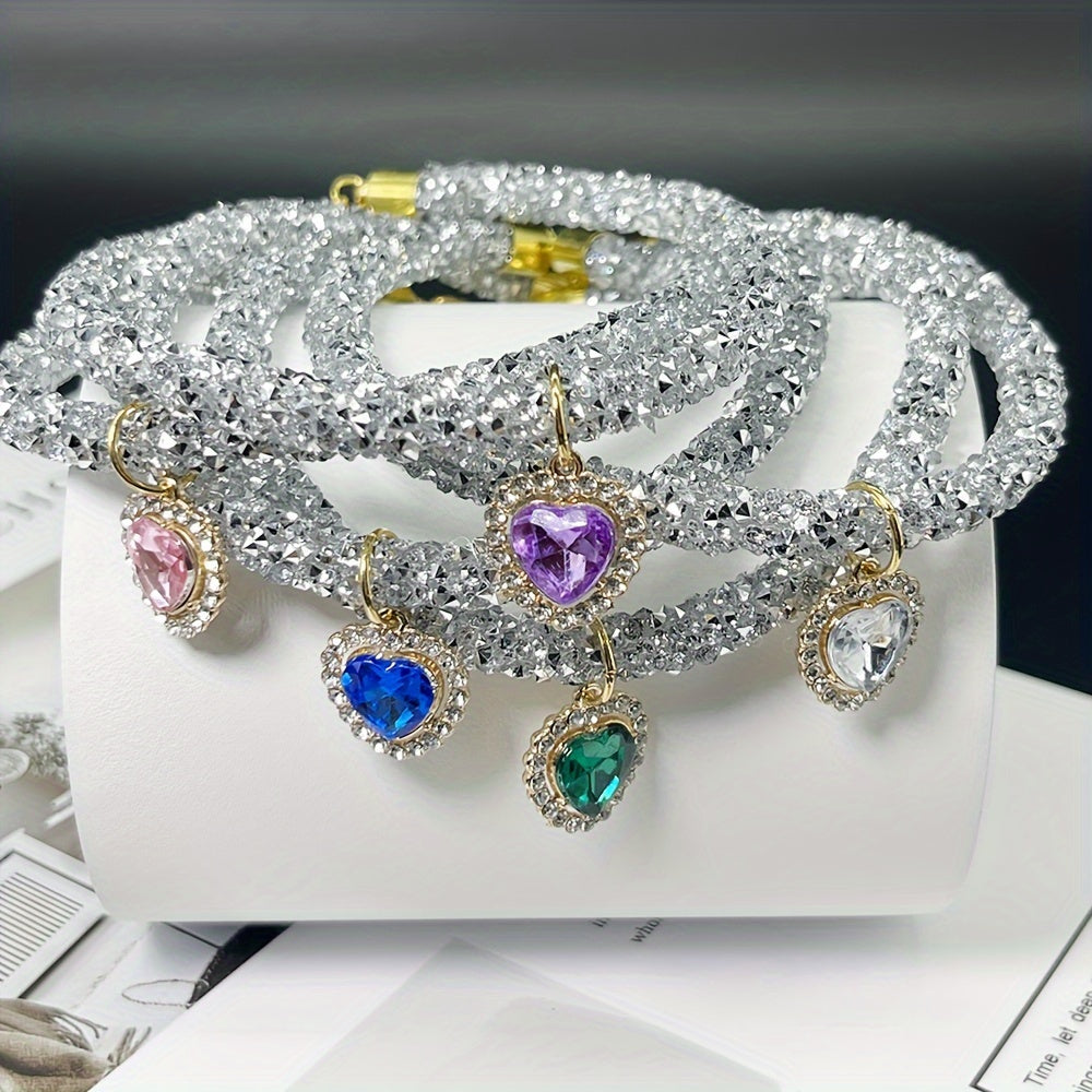 Sparkling Pet Collar with Heart Pendant for Small Dogs and Cats