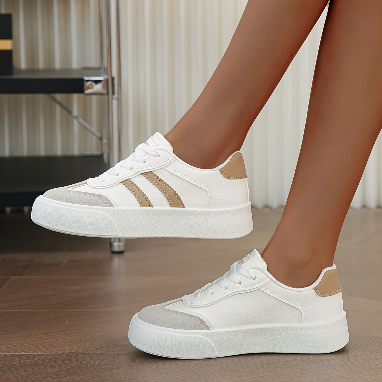 Women's Fashion Skate Sneakers White Black Rubber Low Tops Casual Shoes