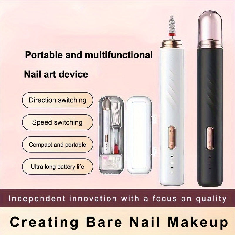 Rechargeable Electric Nail Drill Set with 5 Drill Bits for Gel Nails Home Manicure Pedicure
