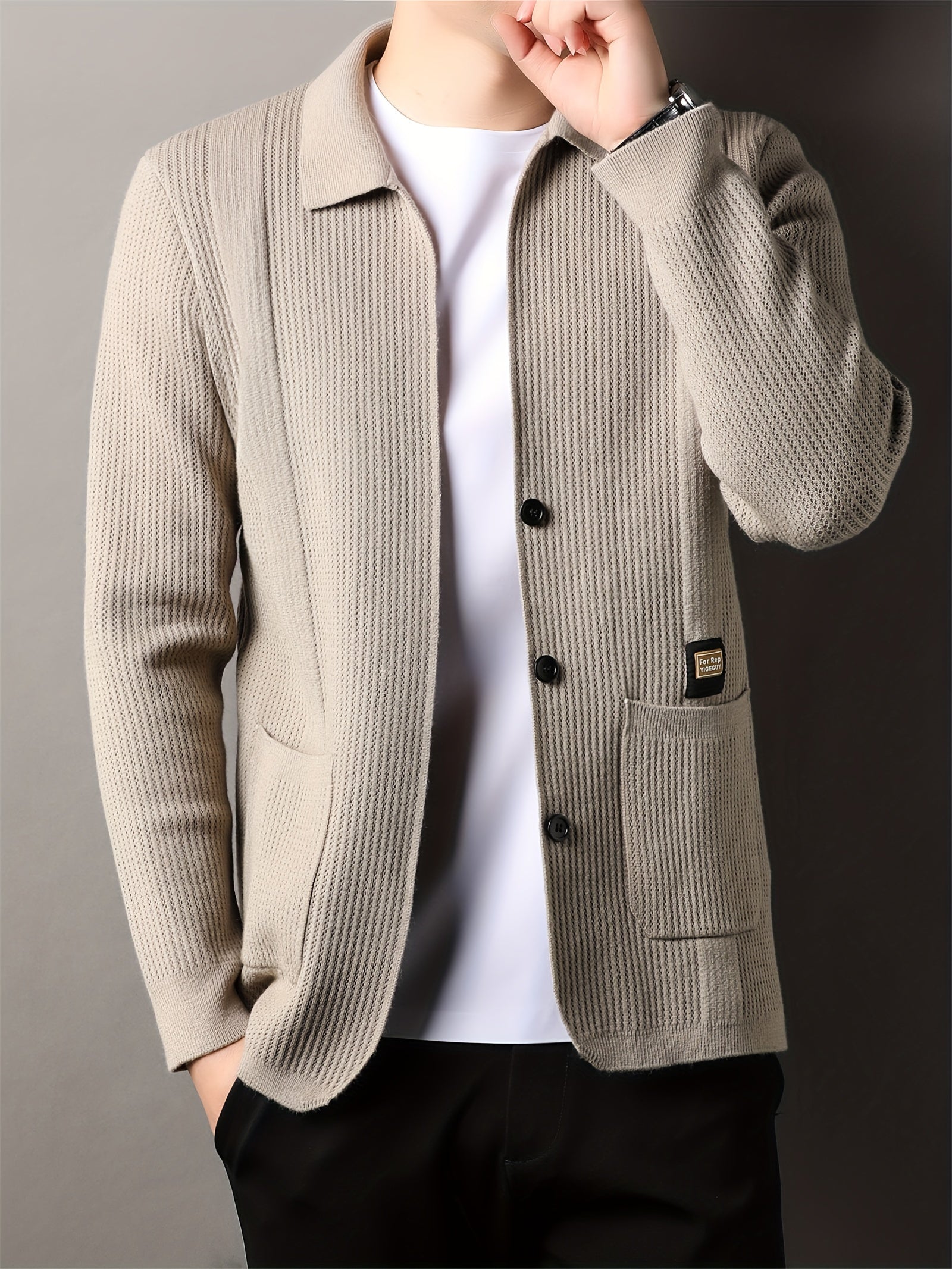 Men's V-Neck Cardigan Fall Winter Solid Color Knit with Pockets