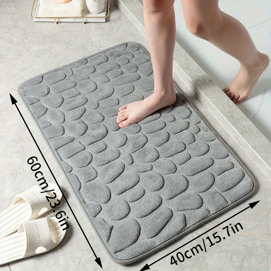 Memory Foam Bath Mat with Ultra-Absorbent Knit Fabric Non-Slip Stone Embossed Design