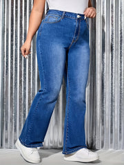 Plus Size Women High Waist Straight Leg Jeans Casual Denim Pants Solid Color Woven