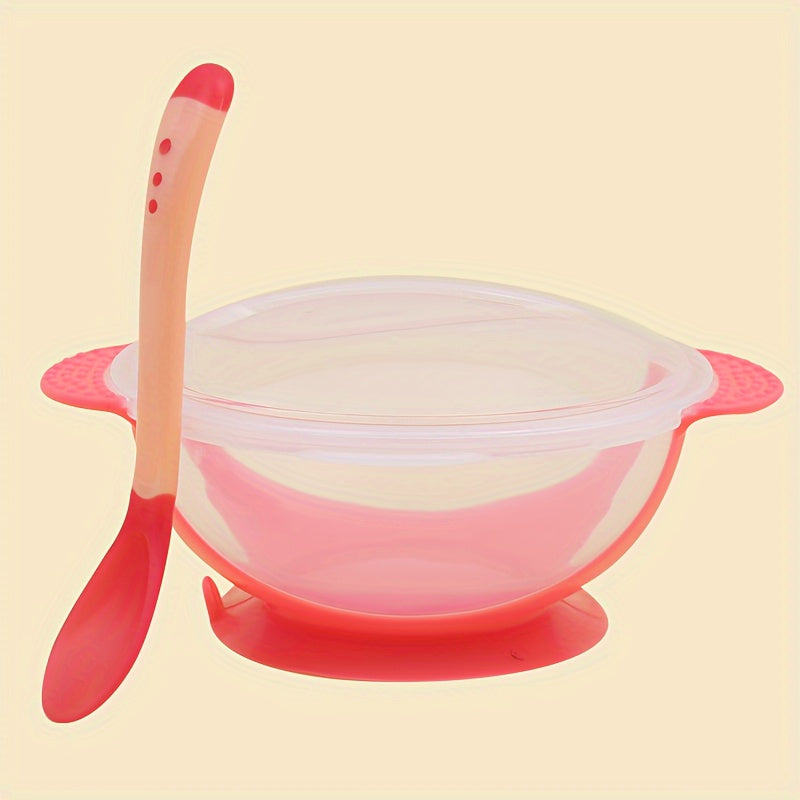 Baby Feeding Set Suction Cup Bowl with Temperature Matching Spoon for Babies