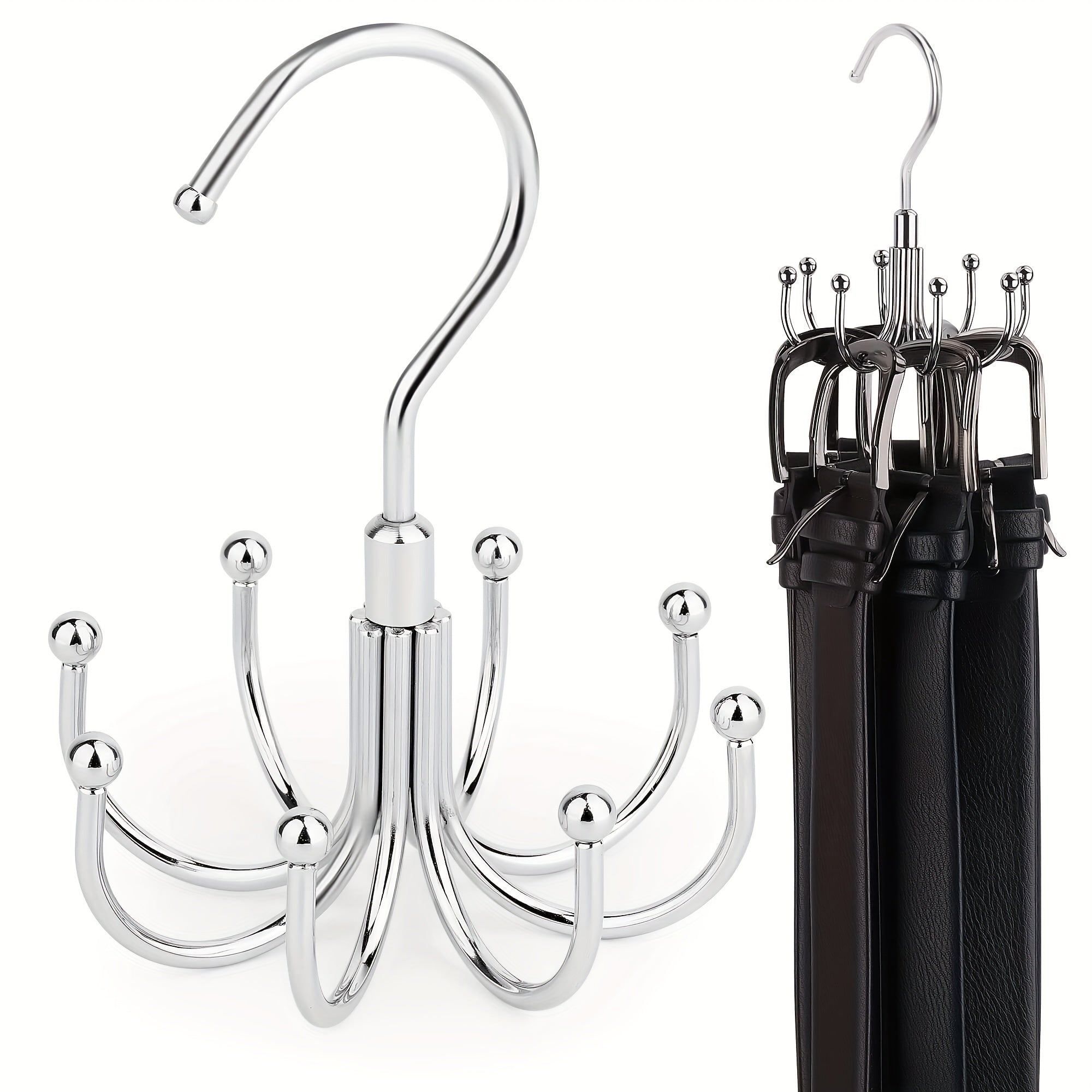 Large Capacity Stainless Steel Belt Storage Hanger with Rotating Hooks for Ties Bras Socks Underwear and Vests