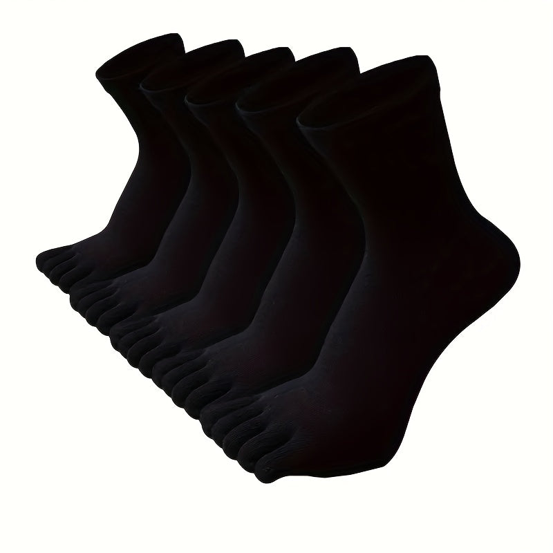 Men's Solid Color Mid-Tube Five-Finger Breathable Cotton Socks 5 or 10 Pairs