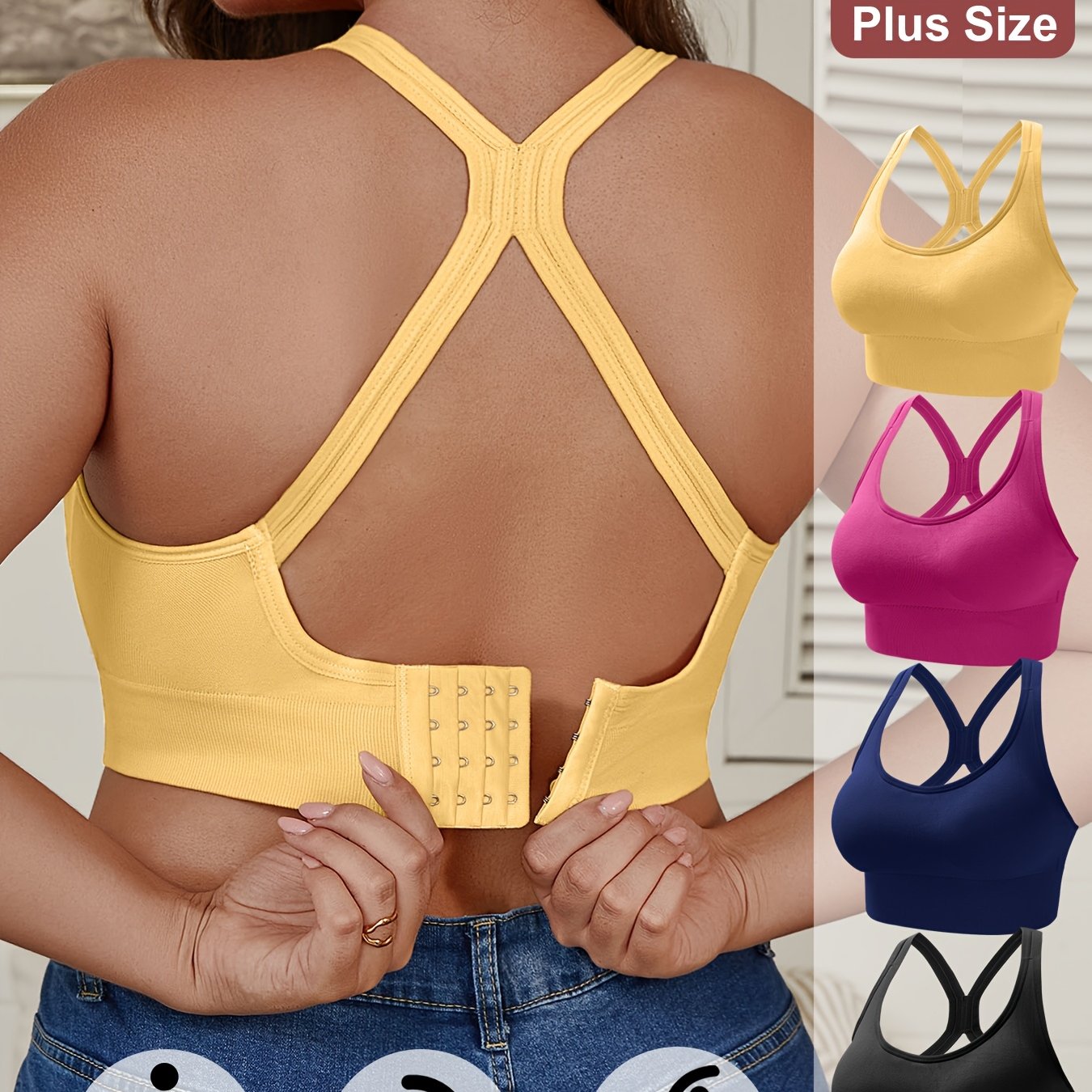 Women’s Plus Size Seamless Sports Bra 4 Pack Breathable Non-Slip Yoga Tank Top