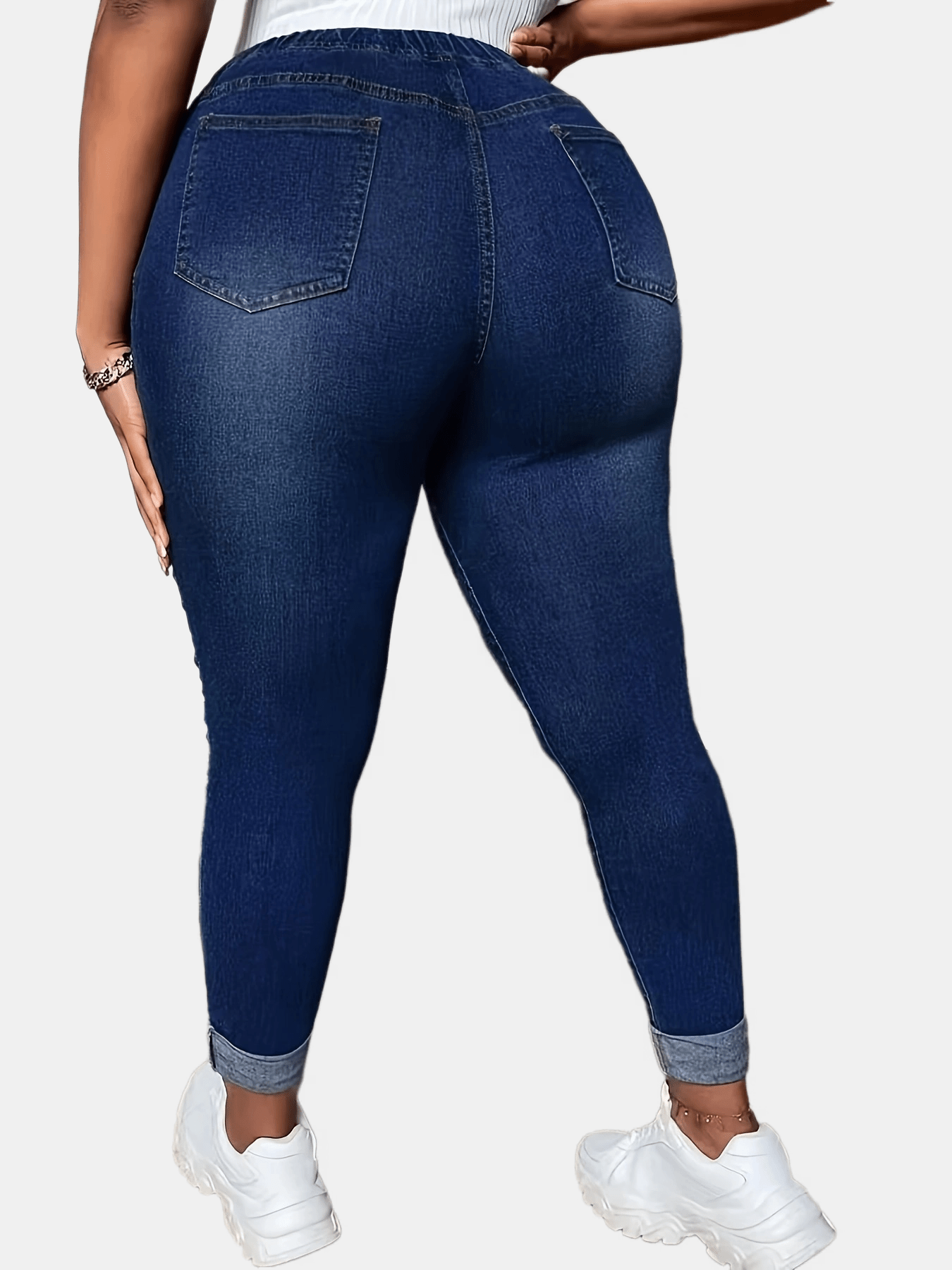 Plus Size High Waist Skinny Denim Jeans for Women Stretch Cotton Solid Color All Season