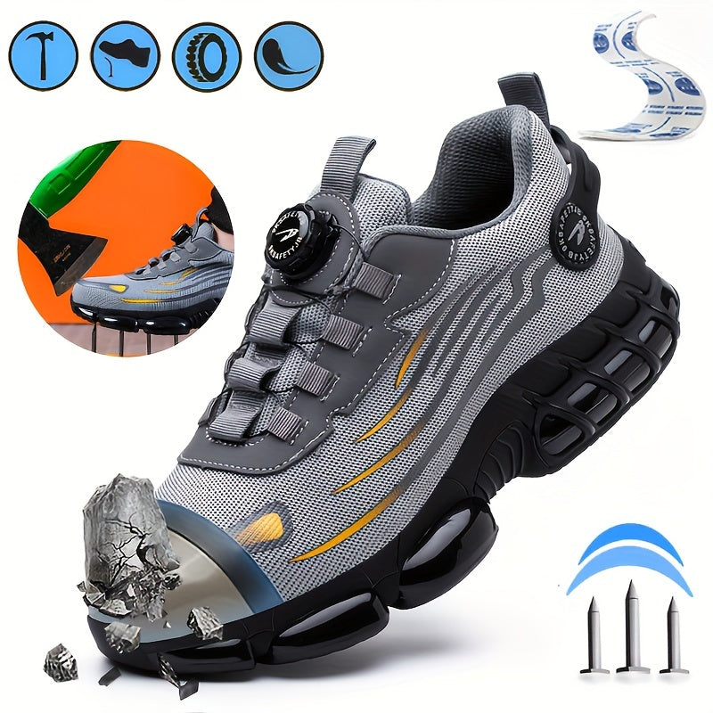 Men's Steel Toe Safety Sneakers Anti-Puncture Impact-Resistant Knit Fabric Rubber Sole Work Casual